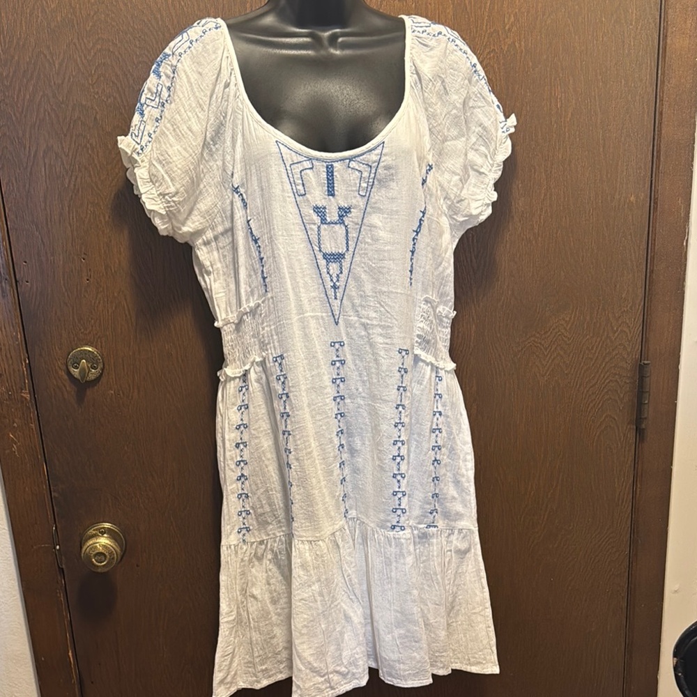 White and Blue Puff Sleeve Sundress